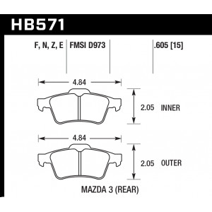 Колодки тормозные HB571E.605 HAWK Blue 9012 Mazda 3 (Rear) 15 mm