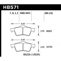 Колодки тормозные HB571F.605 HAWK HPS задние FORD C-MAX, FOCUS 2 / MAZDA 3,5 / SAAB 9-3 / (с пружино