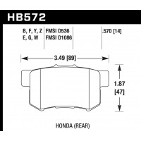 Колодки тормозные HB572G.570 HAWK DTC-60 Acura/Honda (Rear) 14 mm