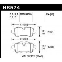 Колодки тормозные HB574E.636 HAWK Blue 9012 Mini Cooper (Rear) 16 mm