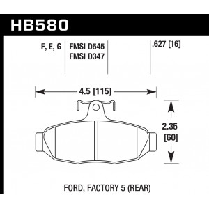 Колодки тормозные HB580E.627 HAWK Blue 9012 Factory 5 (Rear) 16 mm