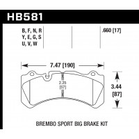 Колодки тормозные HB581N.660 HAWK HP Plus Brembo 6 поршней тип J, N / PORSCHE 911 (997) 3.8 GT3