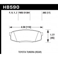 Колодки тормозные HB590Z.682 HAWK PC задн. Pajero 4, Lexus LX570, LX450D, Toyota LC200, Tundra