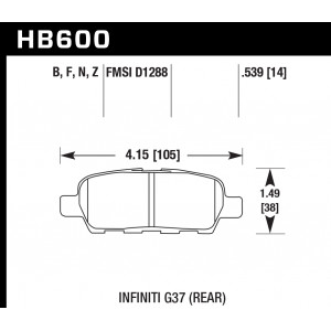 Колодки тормозные HB600B.539 HAWK Street 5.0 задние Infiniti EX, G, M, FX