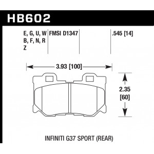 Колодки тормозные HB602B.545 HAWK Street 5.0 задние INFINITI FX37 / FX50 / G / M / Nissan 370Z