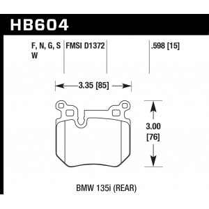 Колодки тормозные HB604F.598 HAWK HPS задние BMW 135i (E88), (E82)