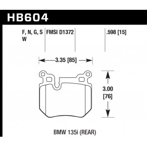 Колодки тормозные HB604G.598 HAWK DTC-60 BMW (Rear) 15 mm