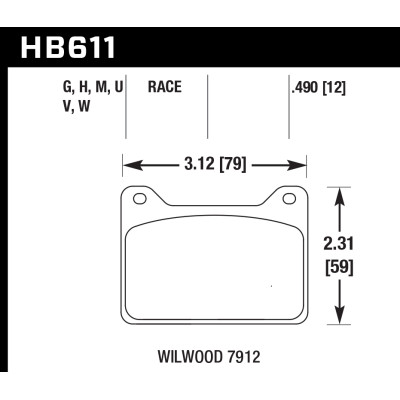 Колодки тормозные HB611W.490 HAWK DTC-30 Wilwood 12 mm