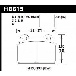Колодки тормозные HB615N.535 HAWK HP+ задние MITSUBISHI Lancer EVO10