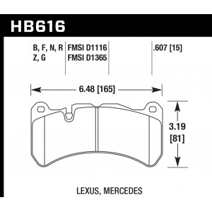 Колодки тормозные HB616B.607 HAWK STREET 5.0 передние MERCEDES CLK (C209) 5.5 55 AMG; HPB тип 7