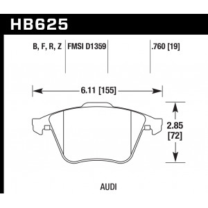 Колодки тормозные HB625N.760 HAWK HP Plus передние Audi TT (8J) / S3 (8P) / Volkswagen Golf R