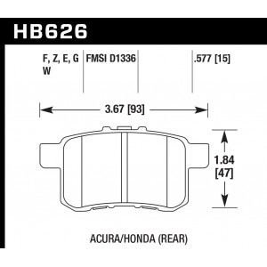 Колодки тормозные HB626E.577 HAWK Blue 9012 Acura/Honda (Rear) 14 mm