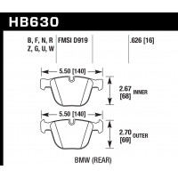 Колодки тормозные HB630F.626 HAWK HPS задние BMW 5 (E60), M3 (E92), M5, (E63) All, 7 (E65, E66) All