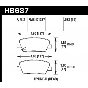 Колодки тормозные HB637F.583 HAWK HPS; 15mm