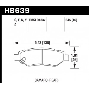 Колодки тормозные HB639G.645 HAWK DTC-60; Camaro / CTS (rear) 17mm