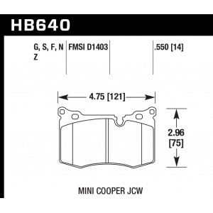 Колодки тормозные HB640F.550 HAWK HPS передние MINI 2009-> JOHN COOPER WORKS