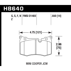 Колодки тормозные HB640S.550 HAWK HT-10; Mini Cooper JCW 14mm