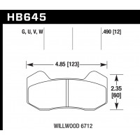 Колодки тормозные HB645U.490 HAWK DTC-70 Wilwood 6712 12 mm