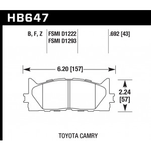 Колодки тормозные HB647B.692 HAWK Street 5.0 передние TOYOTA CAMRY 2007->