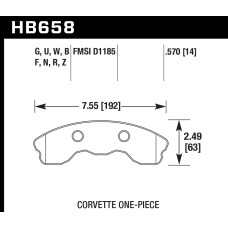 Колодки тормозные HB658G.570 HAWK DTC-60; Corvette 1-pc (Front) 15mm