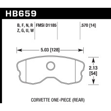Колодки тормозные HB659Q.570 HAWK DTC-80; Corvette 1-pc (Rear) 15mm