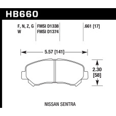 Колодки тормозные HB660G.661 HAWK DTC-60 Nissan Sentra 17 mm