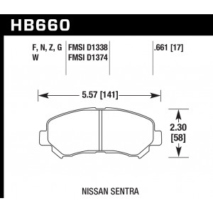 Колодки тормозные HB660G.661 HAWK DTC-60 Nissan Sentra 17 mm
