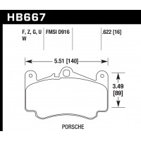 Колодки тормозные HB667Q.622 HAWK DTC-80; Porsche 16mm