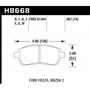 Колодки тормозные HB668E.567 HAWK Blue 9012 2013 Mazda 2, Ford Fiesta front 15 mm