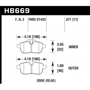 Колодки тормозные HB669F.671 HAWK HPS