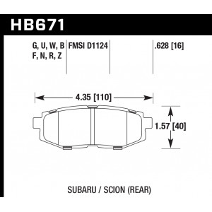 Колодки тормозные HB671B.628 HAWK Street 5.0 задние Subaru BR-Z/Toyota GT86