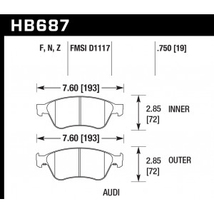 Колодки тормозные HB687F.750 HAWK HPS AUDI S6, S8 2007-2012