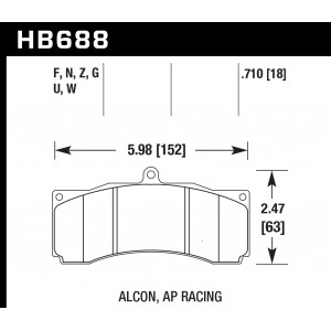 Колодки тормозные HB688G.710 HAWK DTC-60 PROMA 6 порш, AP Racing, Stop Tech, JBT, Alcon, XYZ 18 mm