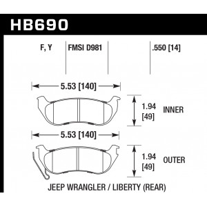 Колодки тормозные HB690Y.550 HAWK LTS; 14mm