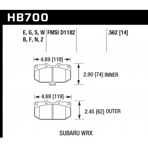 Колодки тормозные HB700B.562 HAWK Street 5.0 перед Subaru WRX