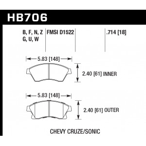 Колодки тормозные HB706B.714 HAWK Street 5.0 перед Opel Astra J / CHEVROLET Cruze