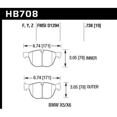 Колодки тормозные HB708Z.738 HAWK PC передние BMW X5, X6