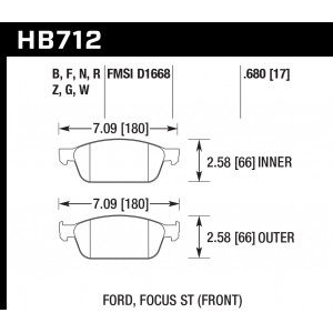 Колодки тормозные HB712F.680 HAWK HPS перед Ford Focus ST 2013->