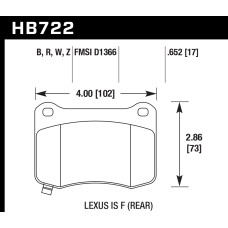 Колодки тормозные HB722W.652 HAWK DTC-30; 2008-2014 Lexus IS F (Rear) 17mm