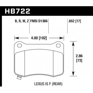 Колодки тормозные HB722W.652 HAWK DTC-30; 2008-2014 Lexus IS F (Rear) 17mm