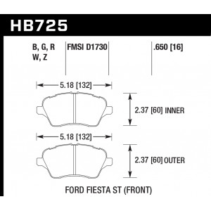 Колодки тормозные HB725G.650 HAWK DTC-60; 2014 Ford Fiesta ST 17mm