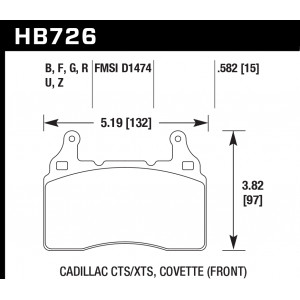 Колодки тормозные HB726U.582 HAWK DTC-70; 2010-2013 Camaro 6.2 Liter (Front) 15mm