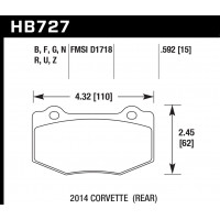 Колодки тормозные HB727Q.592 HAWK DTC-80; 2014 Corvette / Corvette HD (Rear) 15mm