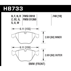 Колодки тормозные HB733G.748 HAWK DTC-60; BMW (Front) 19mm