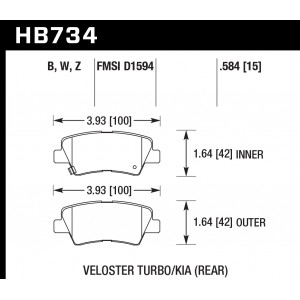 Колодки тормозные HB734W.584 HAWK DTC-30; Hyundai Veloster (Rear) 15mm