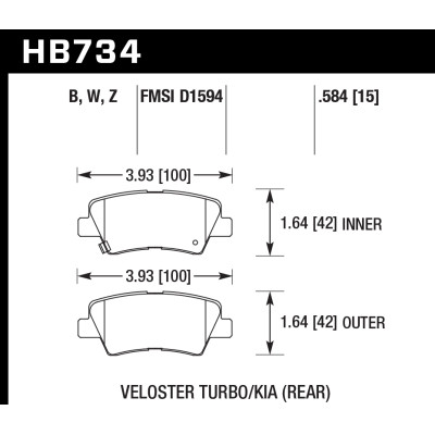 Колодки тормозные HB734W.584 HAWK DTC-30; Hyundai Veloster (Rear) 15mm
