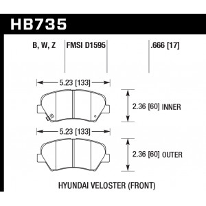 Колодки тормозные HB735W.666 HAWK DTC-30; Hyundai Veloster (Front) 17mm