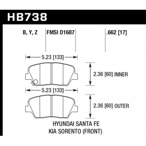 Колодки тормозные HB738B.662 HAWK HPS 5.0 2014 Veloster Sante Fe