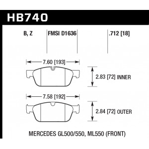 Колодки тормозные HB740Z.712 HAWK PC; передн MB GL W166 AMG Sports Package