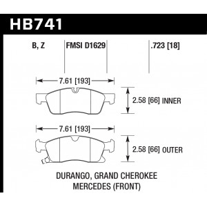 Колодки тормозные HB741B.723 HAWK HPS 5.0; 19mm перед БЕЗ спорт пакета AMG, MB ML350, GL350, GL450